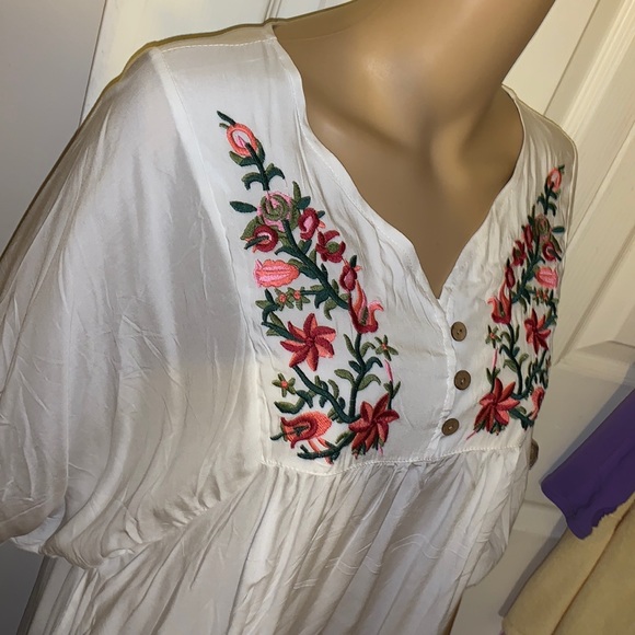 WHITE Embroidered floral Tent babydoll tunic blouse shirt top XL - Picture 3 of 11